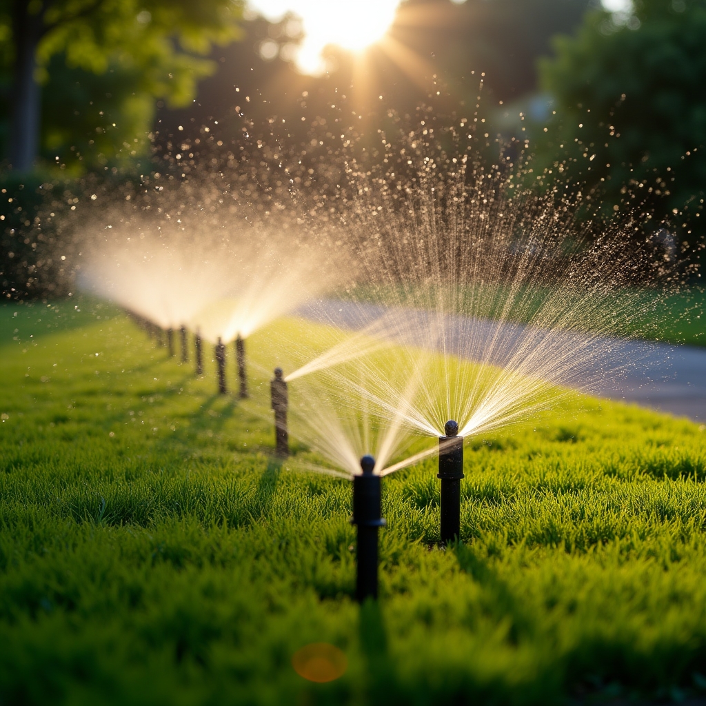 Installiertes automatisches Bewässerungssystem im Garten