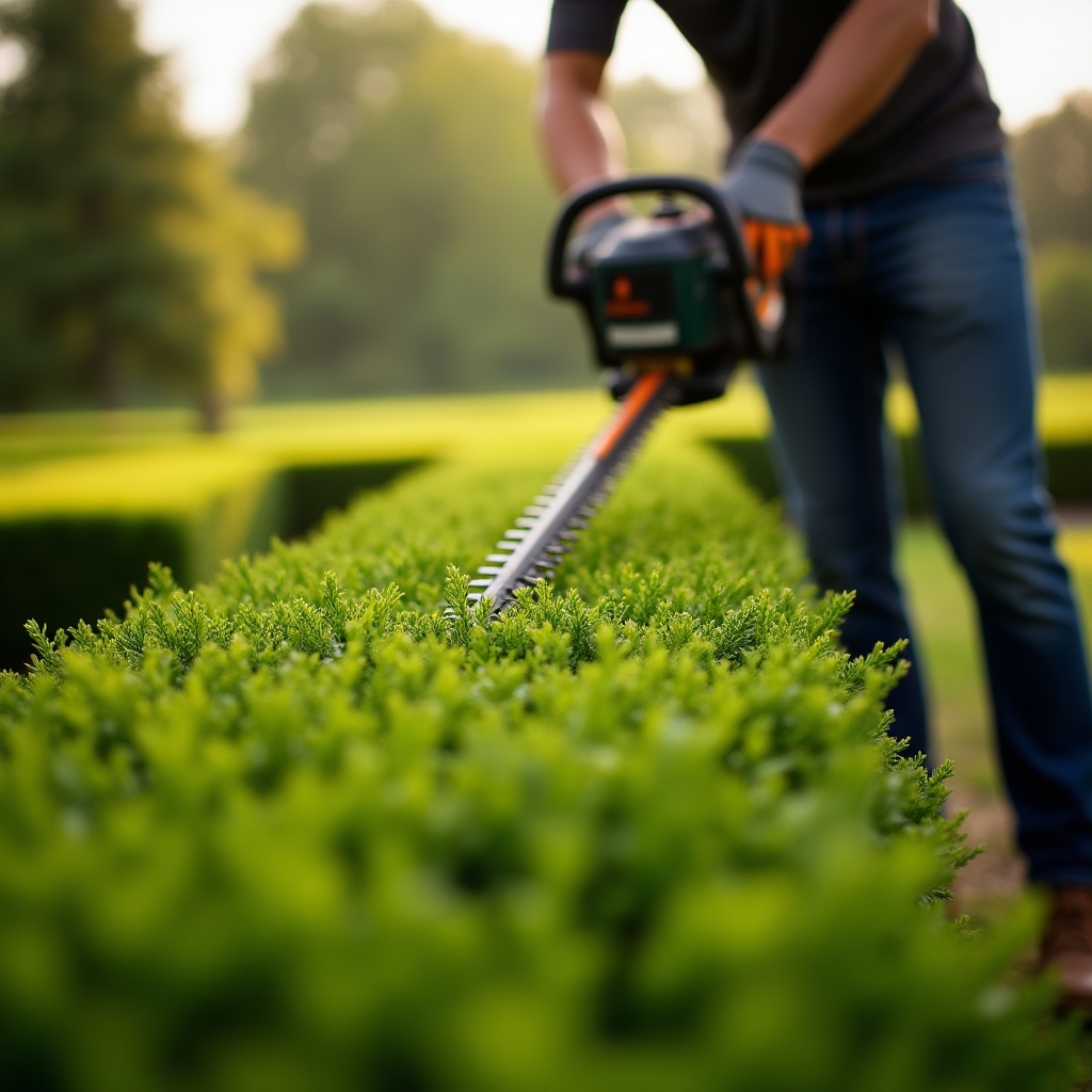 Hecke fachgerecht schneiden im Sommer mit professionellem Werkzeug